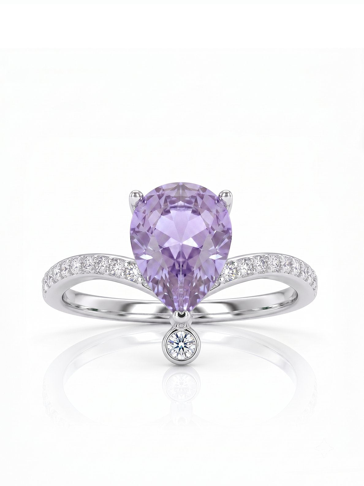 Pear Wishbone Ring - Lavender Amethyst - front view