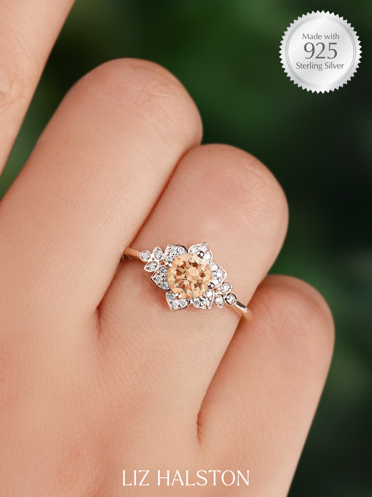 Vintage Style Floral Ring - Champagne Tourmaline