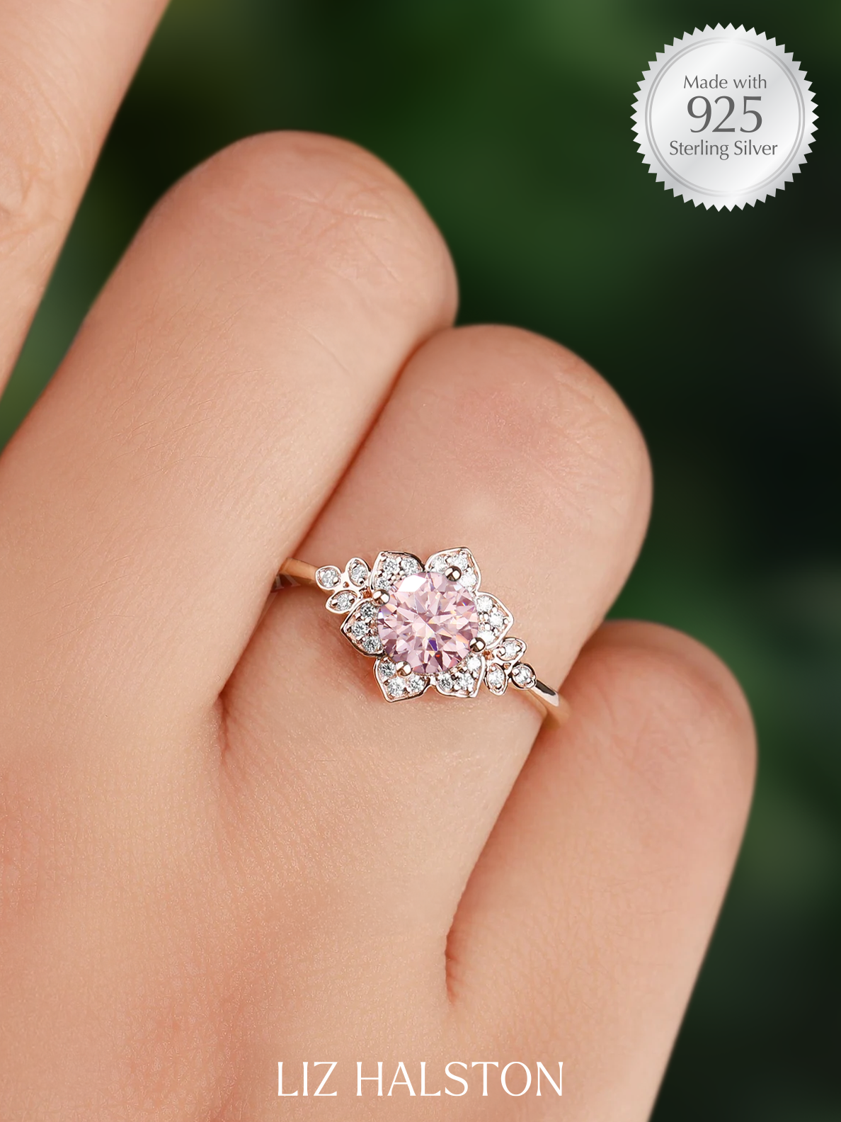 Vintage Style Floral Ring - Pink Morganite