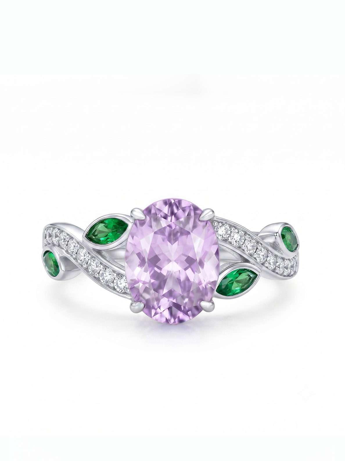 Oval Gemstone Emerald Leaf Ring - Lavender Amethyst