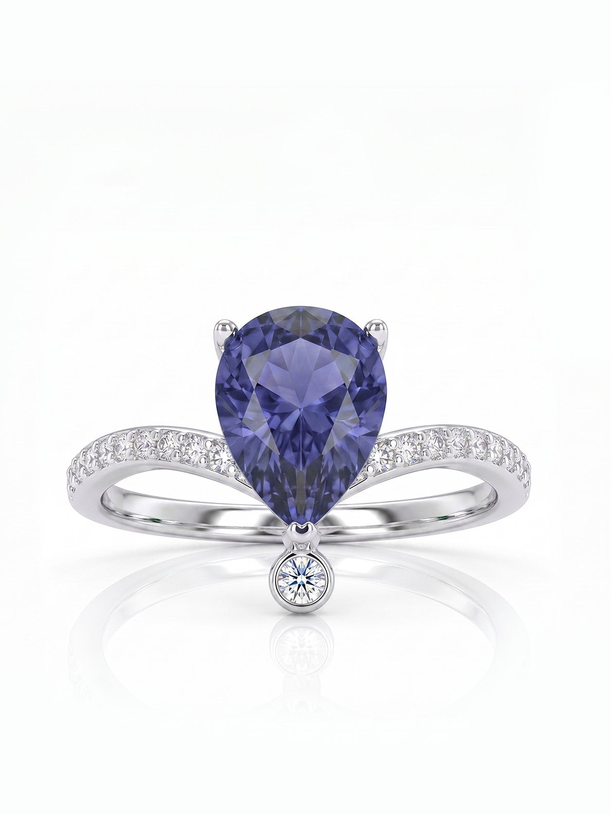 Pear Wishbone Ring - Purple Tanzanite - front view