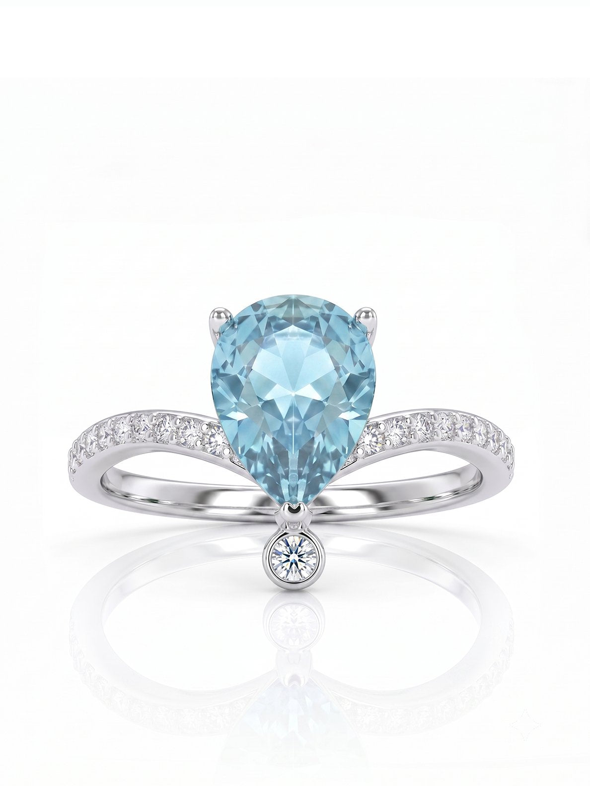 Pear Wishbone Ring - Aquamarine Blue - front view
