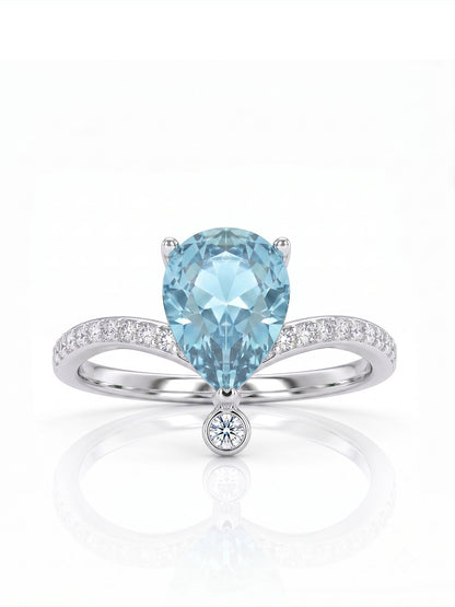 Pear Wishbone Ring - Aquamarine Blue - front view