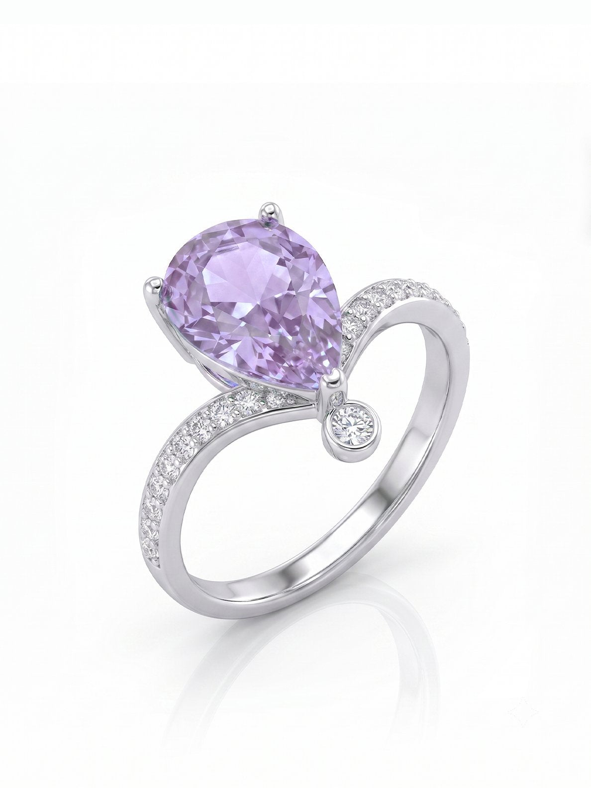 Pear Wishbone Ring - Lavender Amethyst - side view
