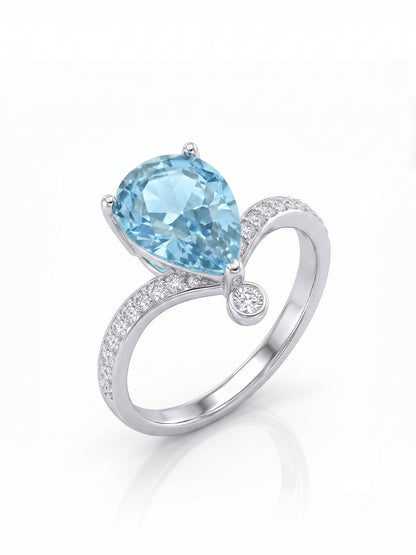 Pear Wishbone Ring - Aquamarine Blue - side view