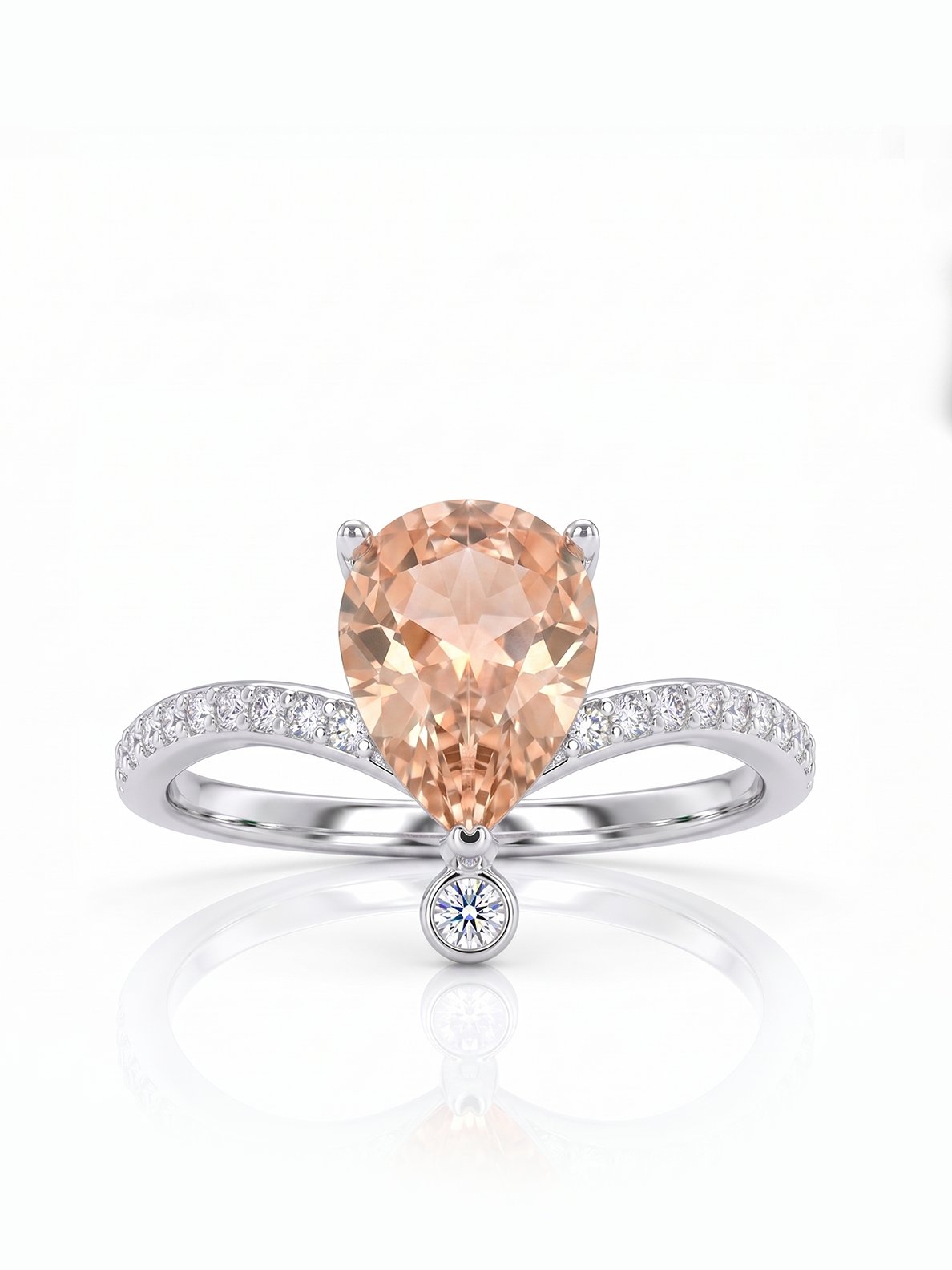 Pear Wishbone Ring - Champagne Morganite - front view