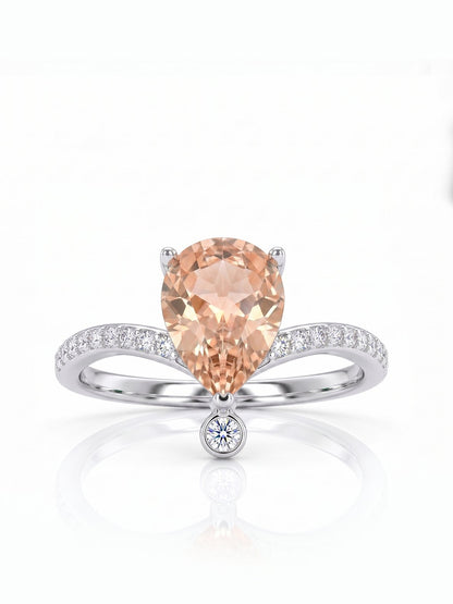 Pear Wishbone Ring - Champagne Morganite - front view