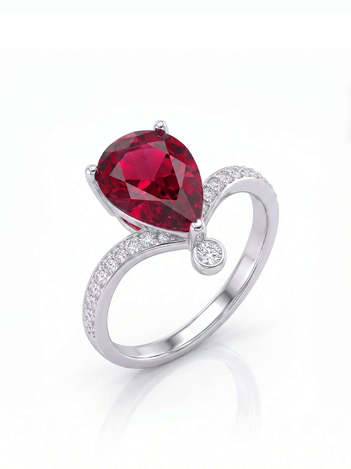 Pear Wishbone Ring - Ruby - side view
