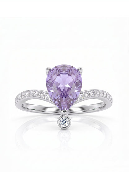 Pear Wishbone Ring - Lavender Amethyst - front view