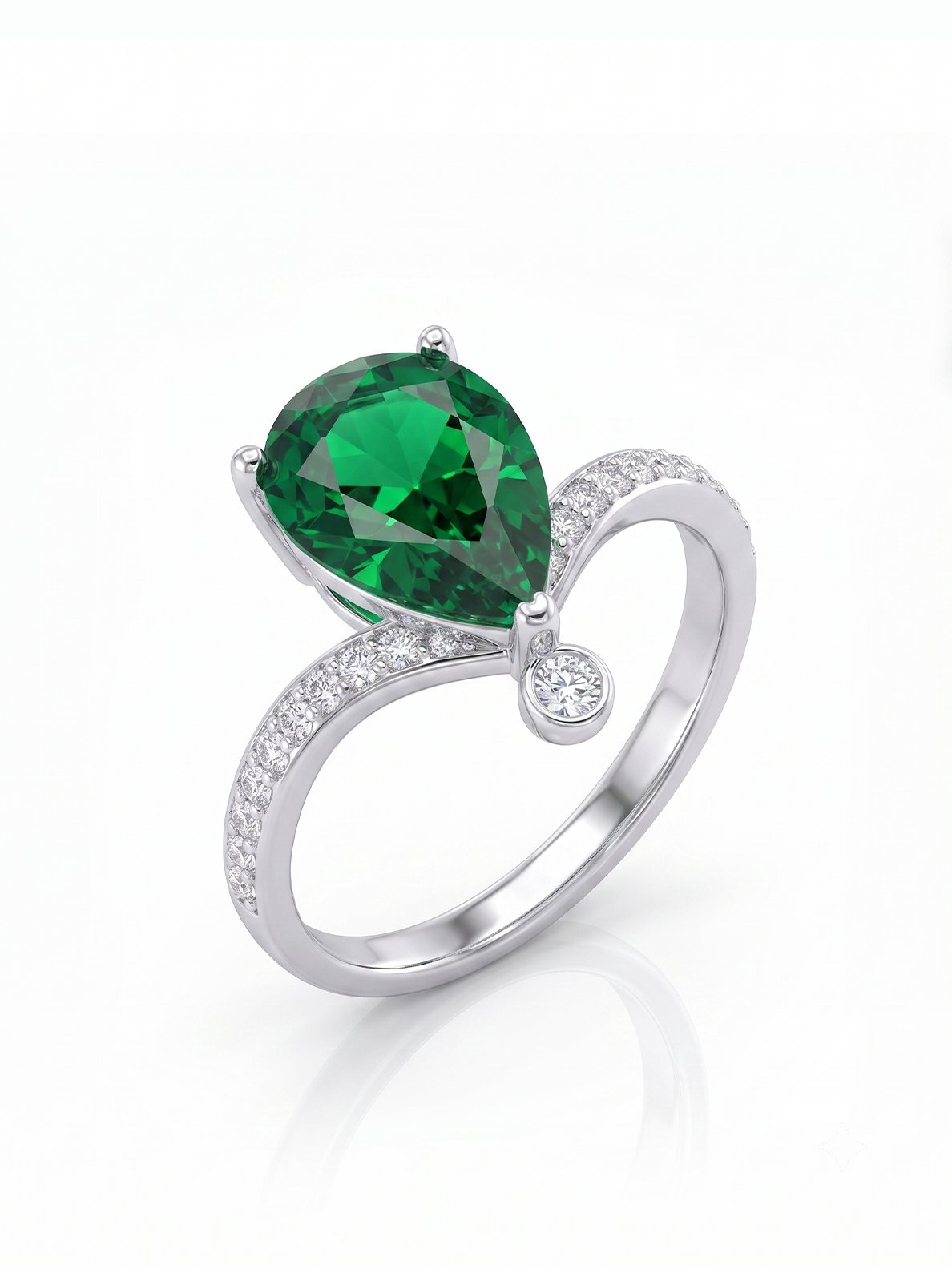 Pear Wishbone Ring - Emerald Green - side view