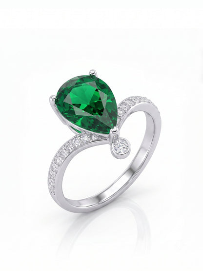 Pear Wishbone Ring - Emerald Green - side view