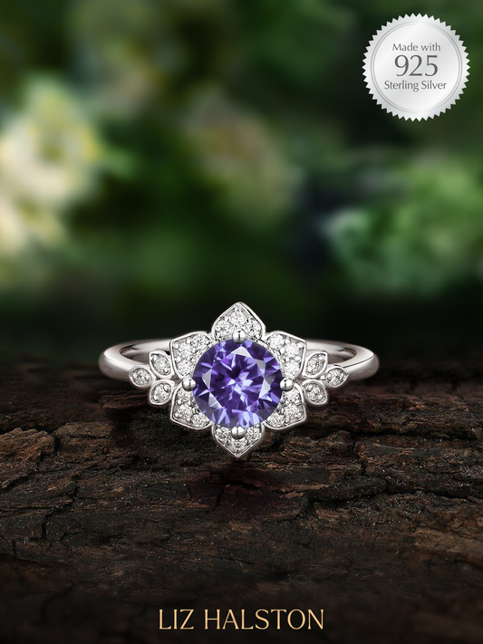 Vintage Style Floral Ring - Purple Tanzanite