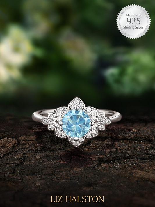 Vintage Style Floral Ring - Aquamarine Blue