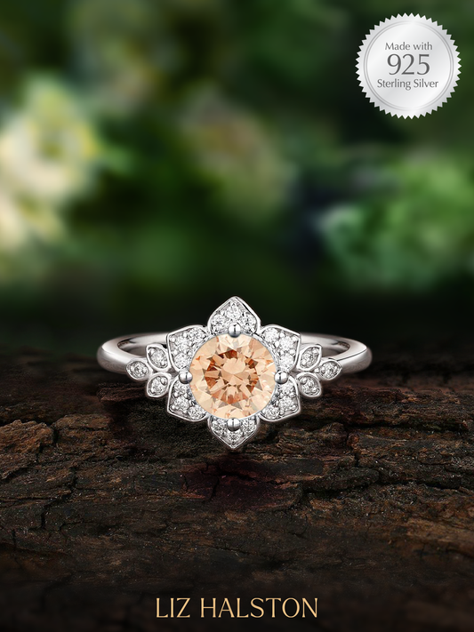 Vintage Style Floral Ring - Champagne Tourmaline