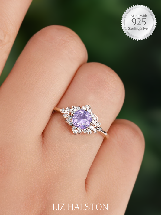 Vintage Style Floral Ring -  Lavender Amethyst