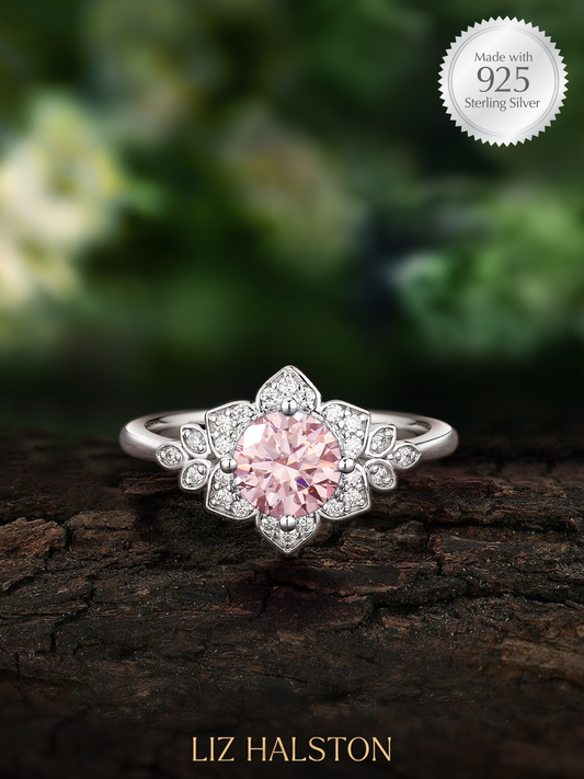 Vintage Style Floral Ring - Pink Morganite