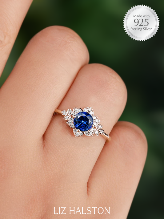 Vintage Style Floral Ring - Blue Sapphire