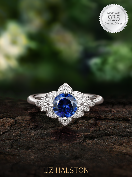 Vintage Style Floral Ring - Blue Sapphire