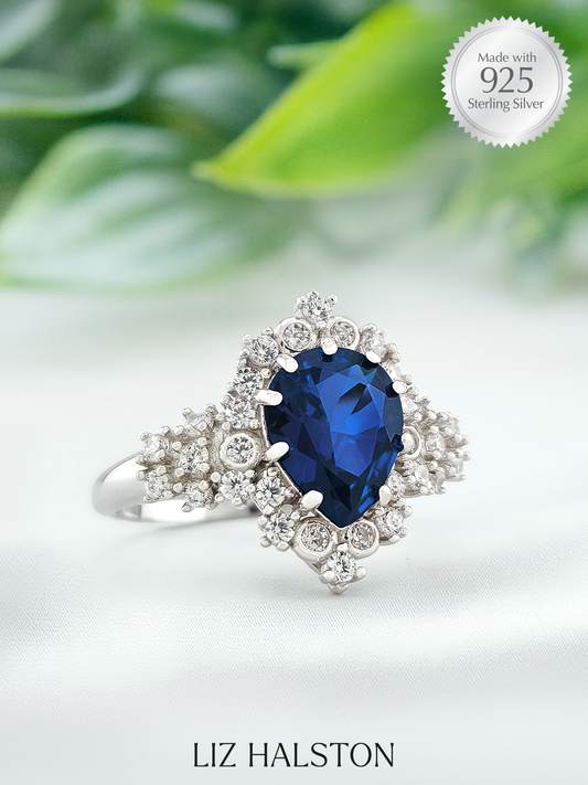Halo Pear Ring - Blue Sapphire