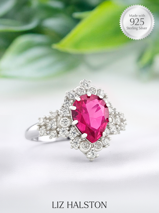 Halo Pear Ring - Flamingo Pink Ruby
