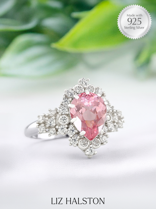Halo Pear Ring - Pink Morganite