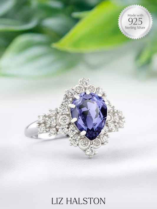 Halo Pear Ring - Purple Tanzanite