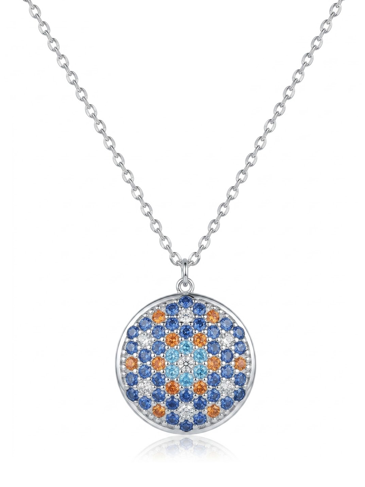 Blue and Orange Mosaic Gemstone Necklace