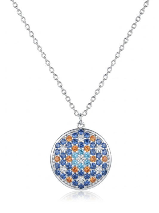 Blue and Orange Mosaic Gemstone Necklace