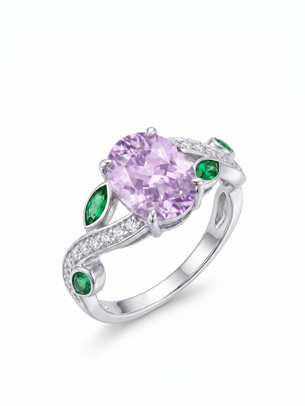 Oval Gemstone Emerald Leaf Ring - Lavender Amethyst