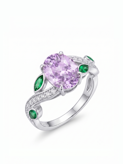Oval Gemstone Emerald Leaf Ring - Lavender Amethyst