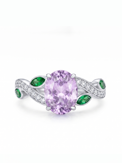 Oval Gemstone Emerald Leaf Ring - Lavender Amethyst