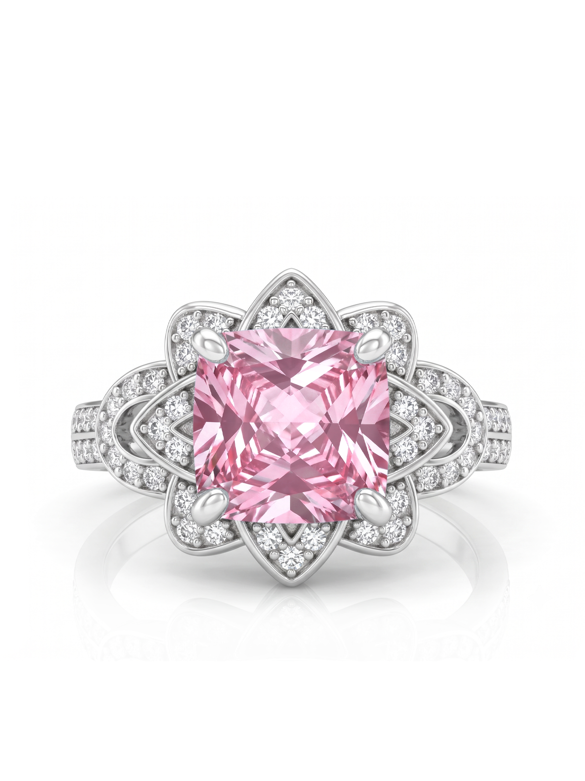 Princess Cut Floral Halo Ring - Pink Morganite