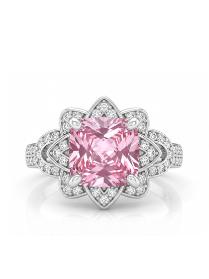 Princess Cut Floral Halo Ring - Pink Morganite
