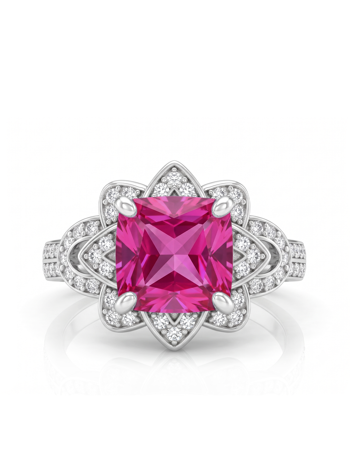 Princess Cut Floral Halo Ring - Pink Topaz