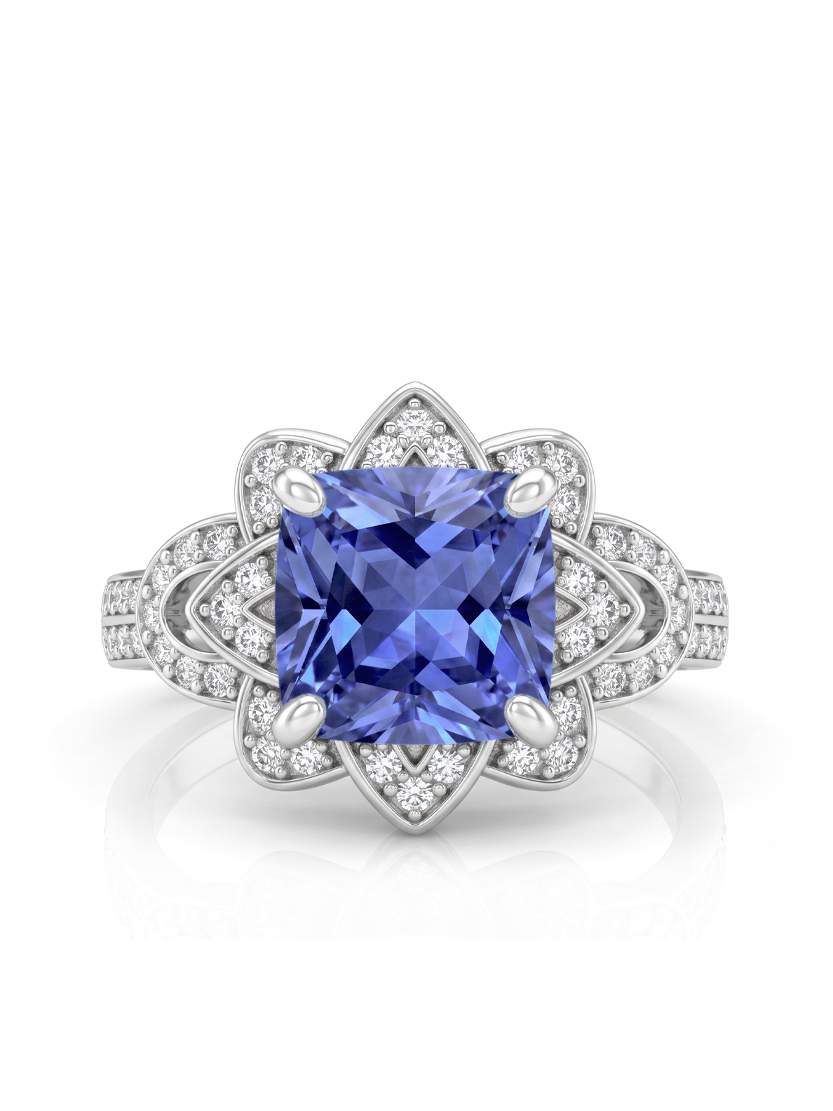 Princess Cut Floral Halo Ring - Purple Tanzanite