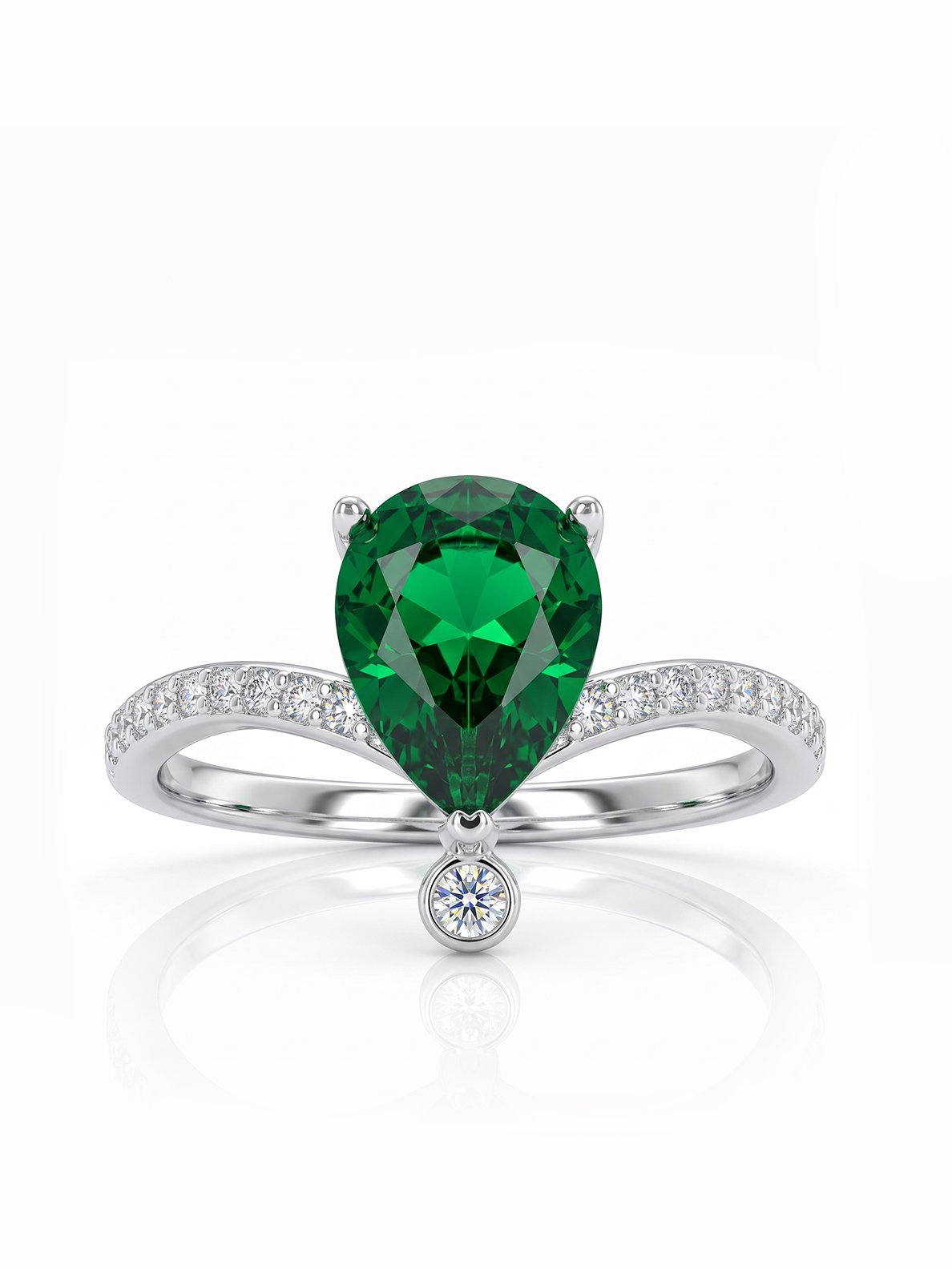 Pear Wishbone Ring - Emerald Green - front view
