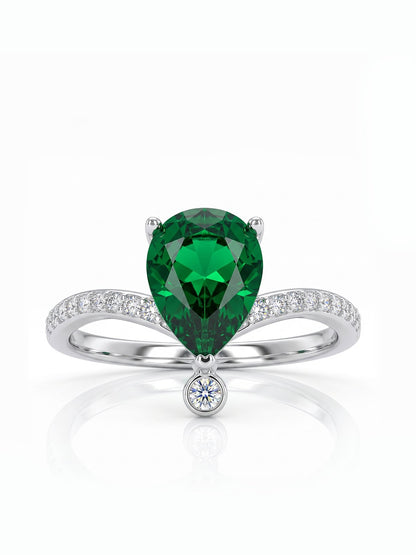 Pear Wishbone Ring - Emerald Green - front view