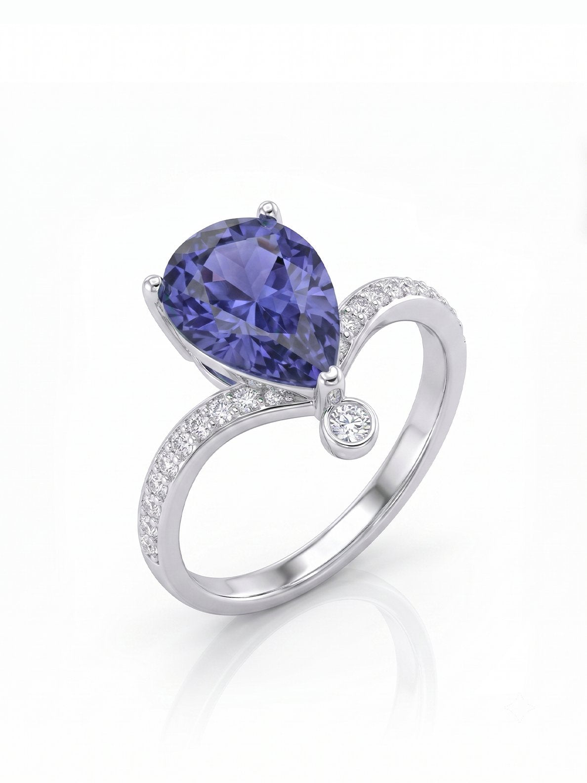Pear Wishbone Ring - Purple Tanzanite - side view