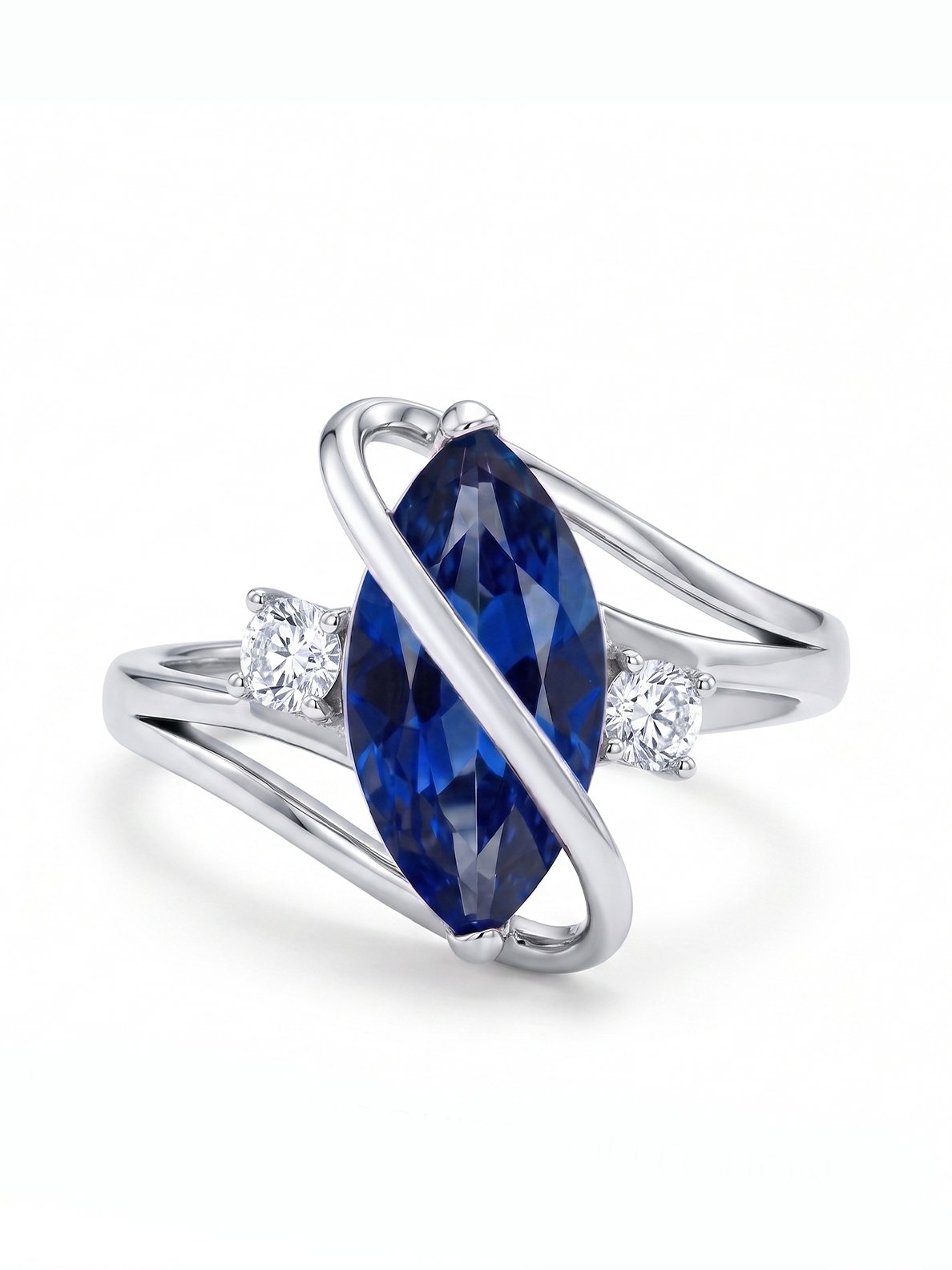 Marquis Ring - Blue Sapphire - view 2