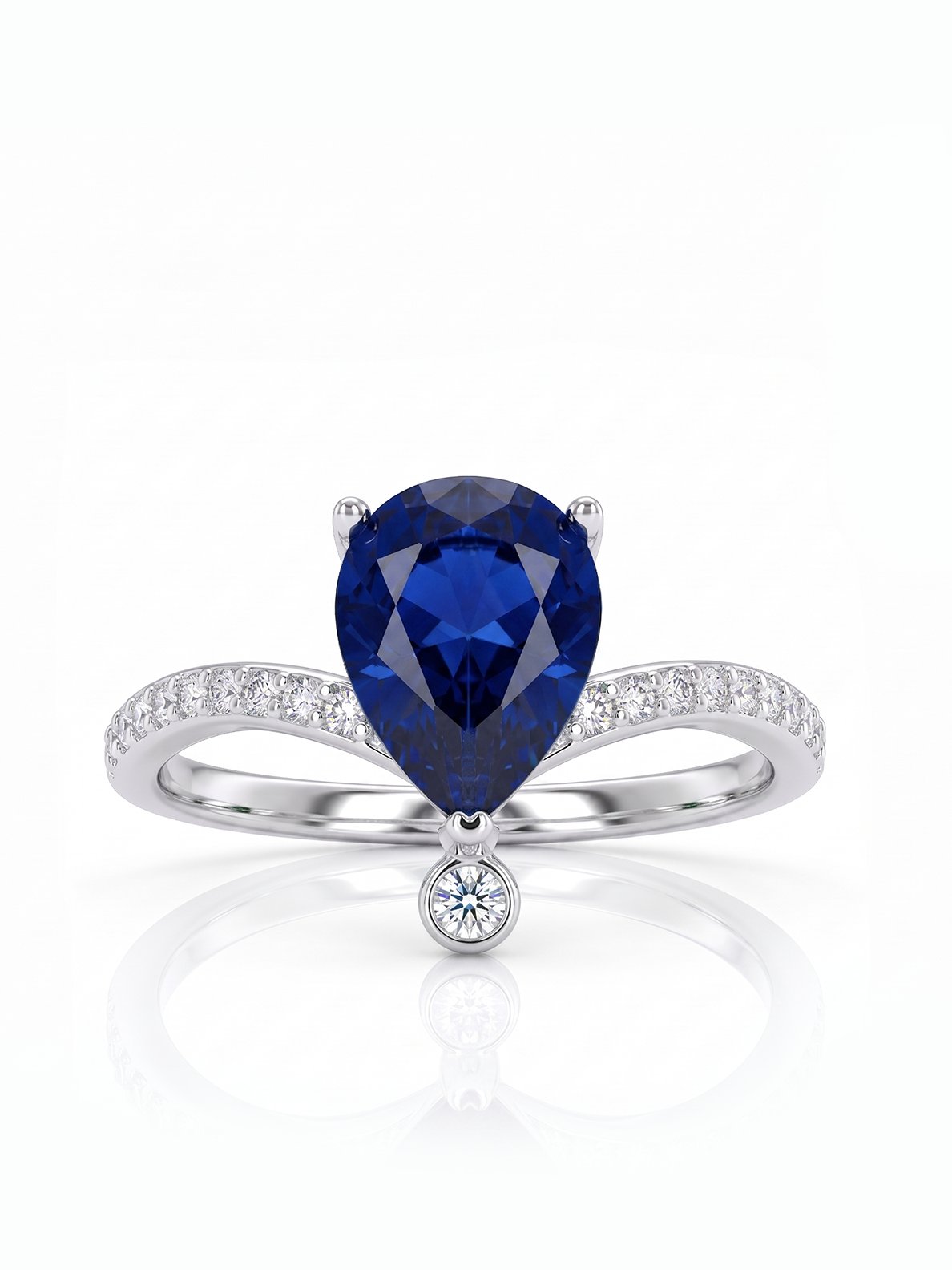Pear Wishbone Ring - Blue Sapphire - front view