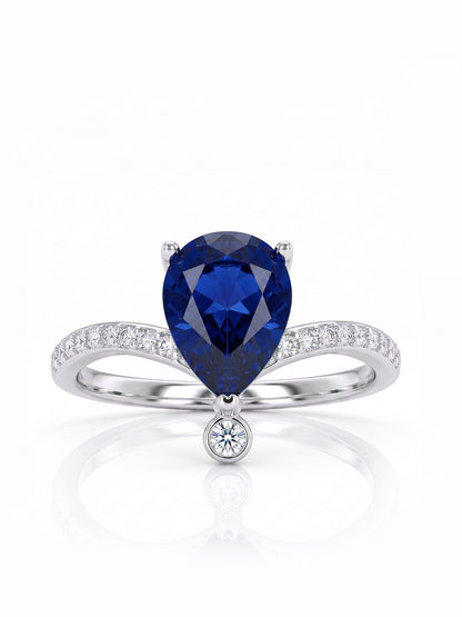 Pear Wishbone Ring - Blue Sapphire - front view