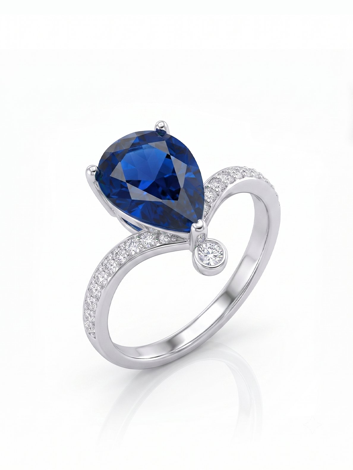 Pear Wishbone Ring - Blue Sapphire - side view