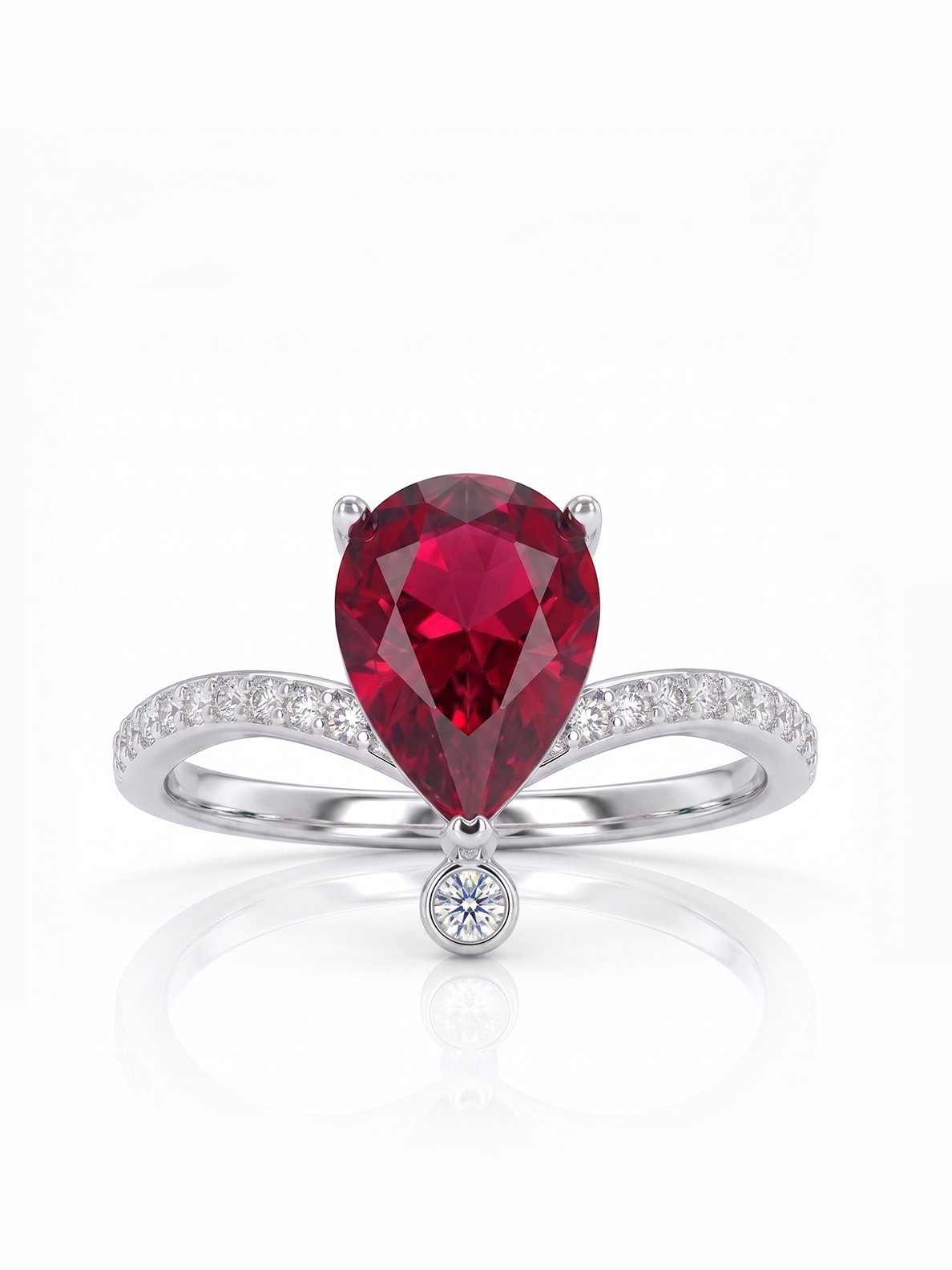 Pear Wishbone Ring - Ruby - front view