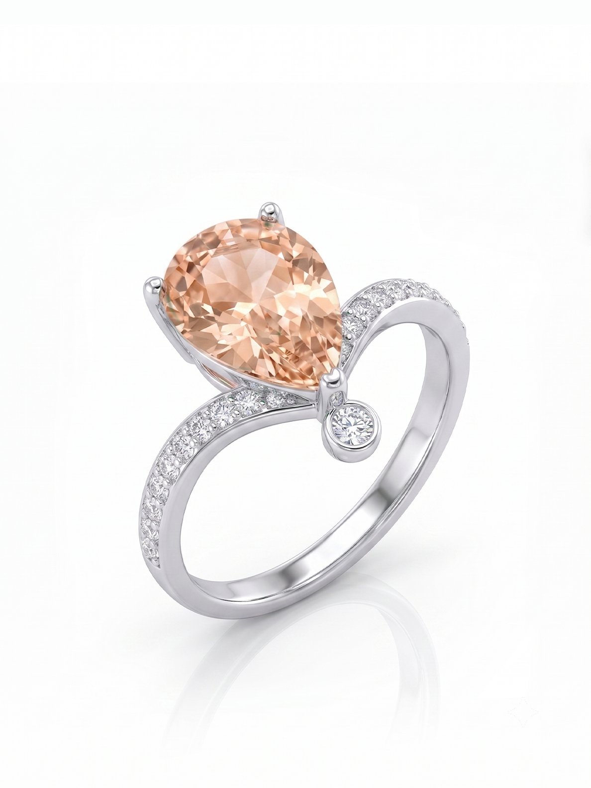 Pear Wishbone Ring - Champagne Morganite - side view